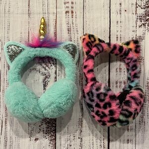 Unicorn and Leopard Print Fuzzy Earmuffs
